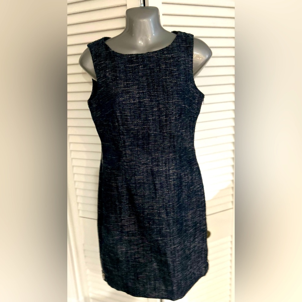 Calvin Klein blue and silver thread, tweed dress size 2 zippers sides